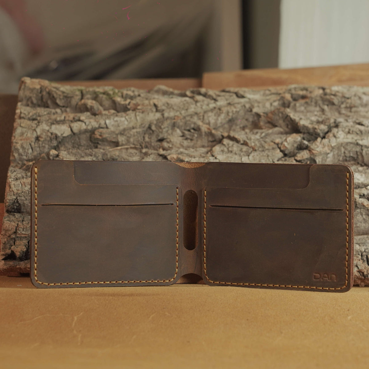 Hand-Stitched Waxed Cowhide Bifold Wallet with Hidden Card Slots