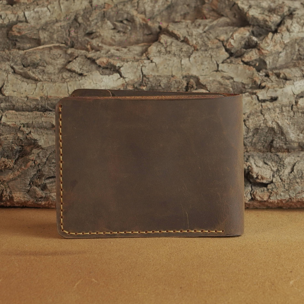 Hand-Stitched Waxed Cowhide Bifold Wallet with Hidden Card Slots