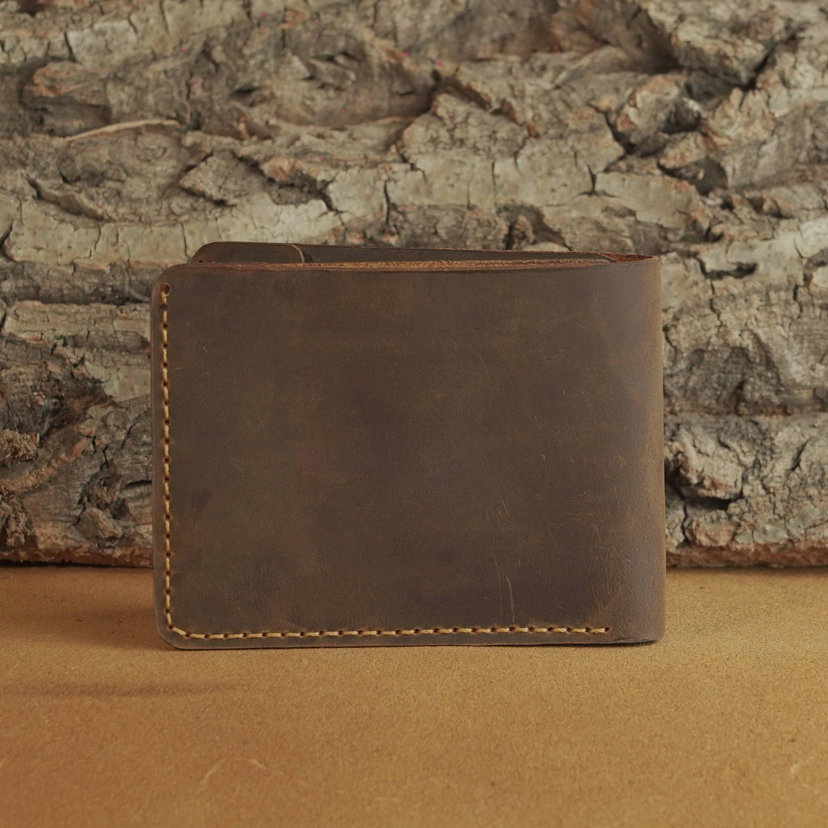 Hand-Stitched Waxed Cowhide Bifold Wallet with Hidden Card Slots