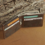 Hand-Stitched Waxed Cowhide Bifold Wallet with Hidden Card Slots