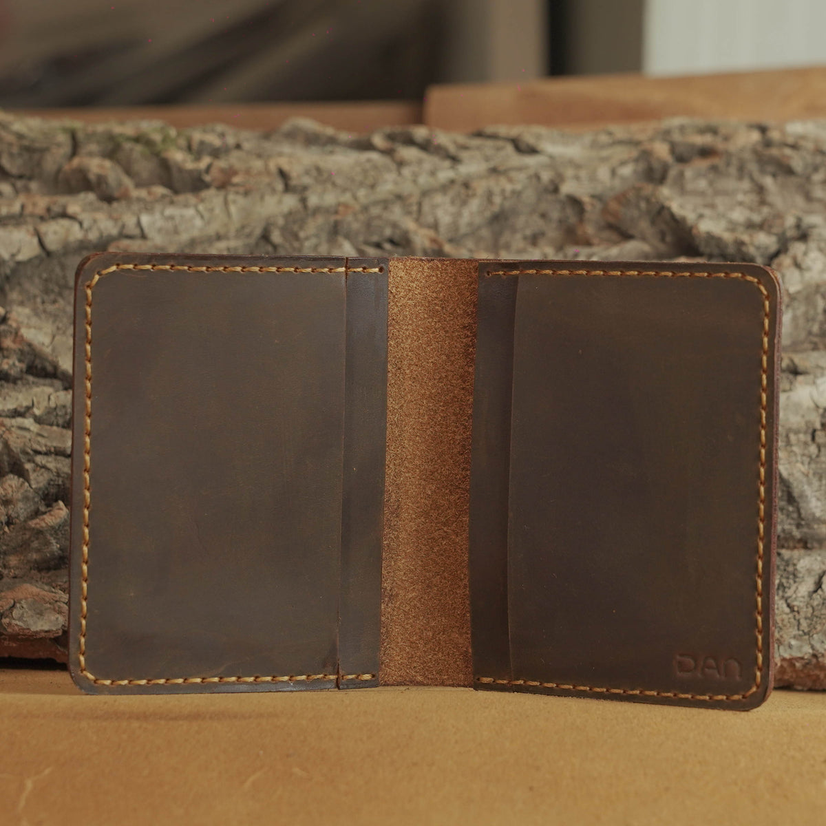 Minimalist Vertical Leather Wallet with Folded Cash Pocket