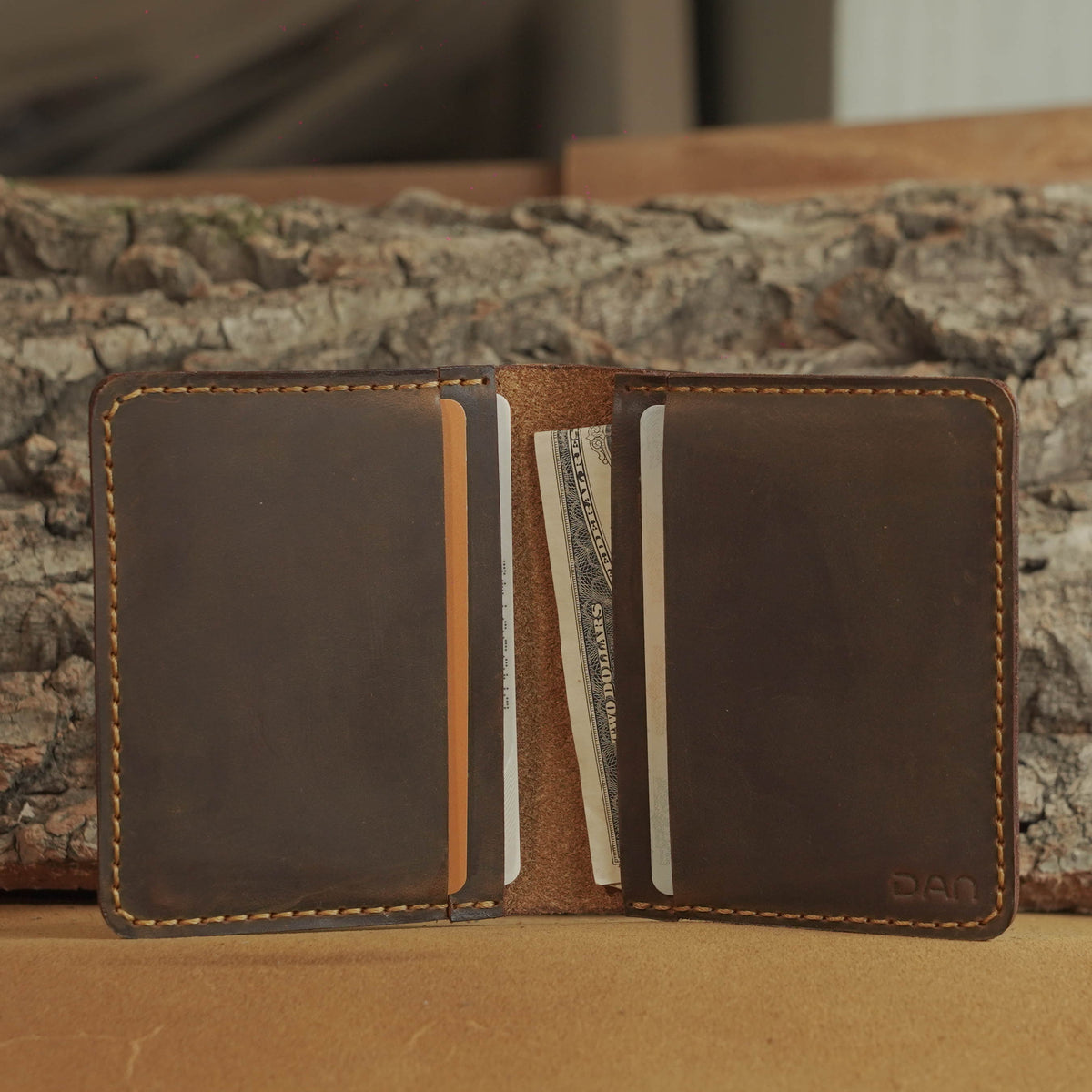 Minimalist Vertical Leather Wallet with Folded Cash Pocket