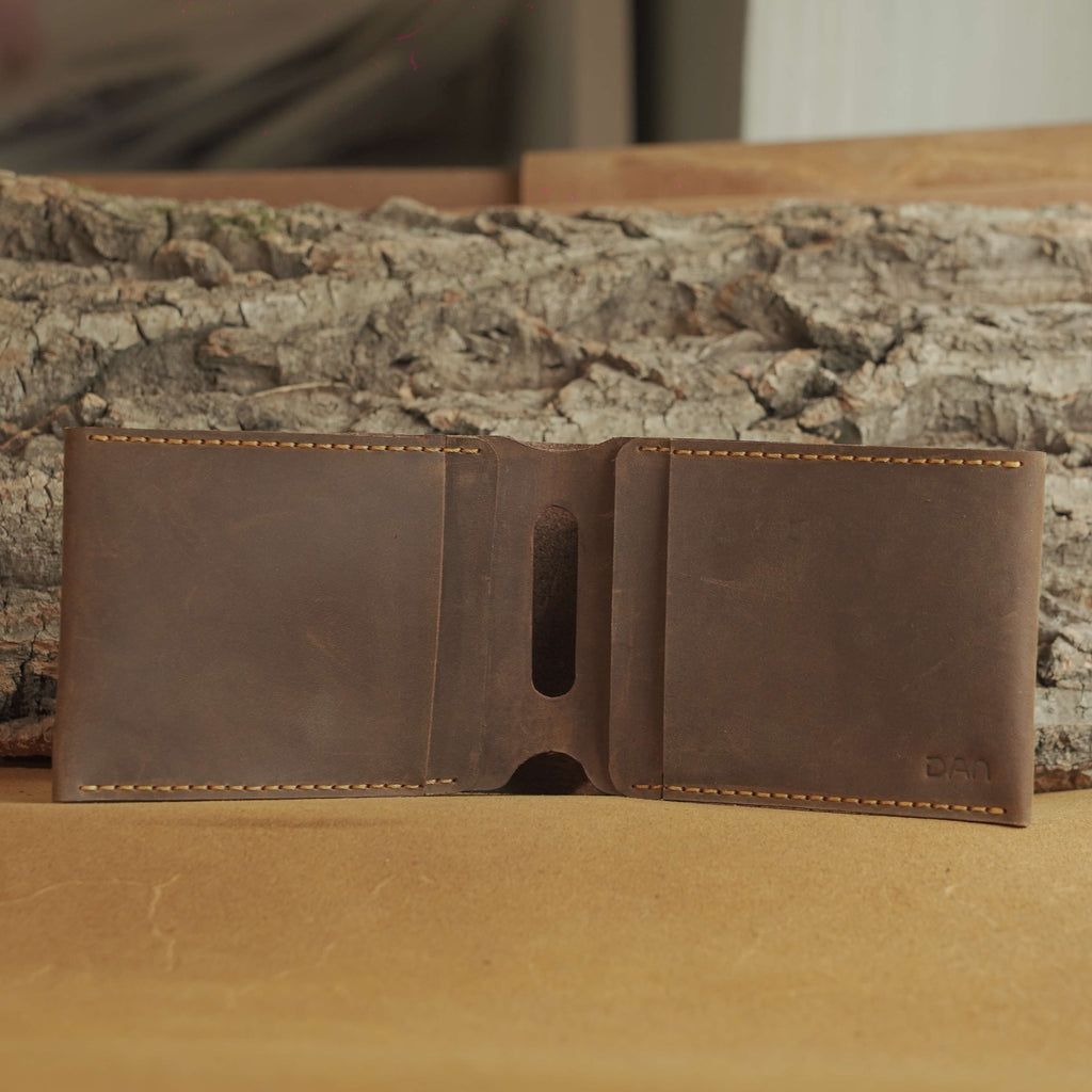 Waxed Leather Bifold Wallet, Minimalist Folded-Pocket Design