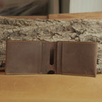 Waxed Leather Bifold Wallet, Minimalist Folded-Pocket Design
