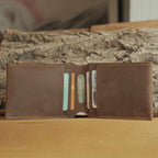 Waxed Leather Bifold Wallet, Minimalist Folded-Pocket Design