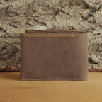 Waxed Leather Bifold Wallet, Minimalist Folded-Pocket Design