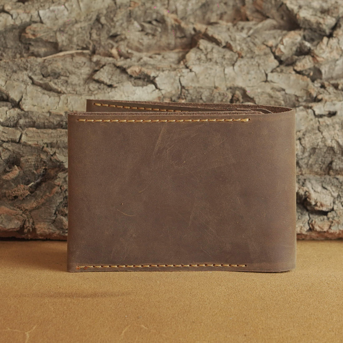 Waxed Leather Bifold Wallet, Minimalist Folded-Pocket Design