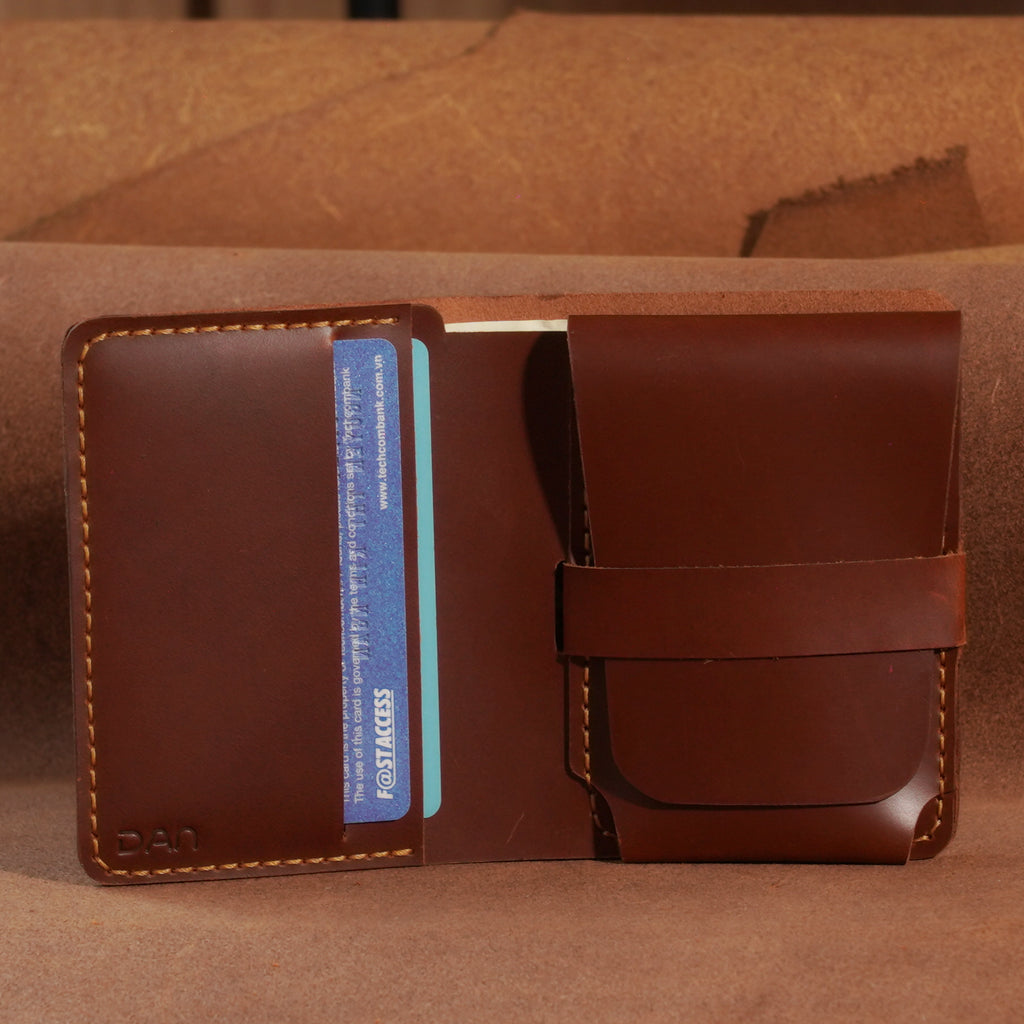 Vertical Cowhide Bifold Wallet with Flap Pocket