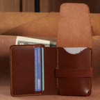 Vertical Cowhide Bifold Wallet with Flap Pocket