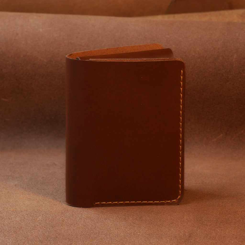 Vertical Cowhide Bifold Wallet with Flap Pocket