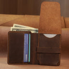 Vertical Cowhide Bifold Wallet with Flap Pocket