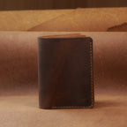 Vertical Cowhide Bifold Wallet with Flap Pocket