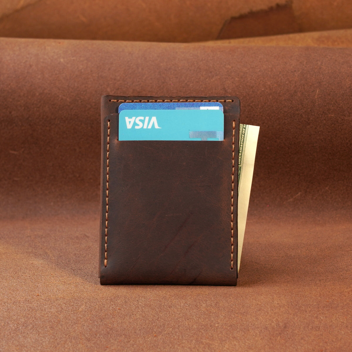 Slim Leather Card Holder with Cash Pocket