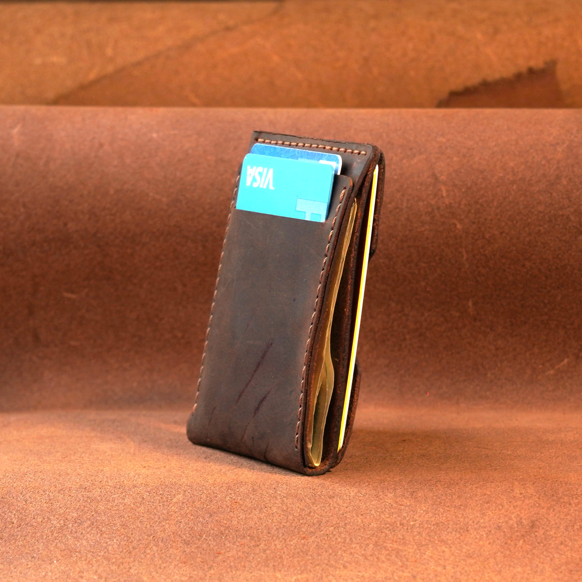 Slim Leather Card Holder with Cash Pocket