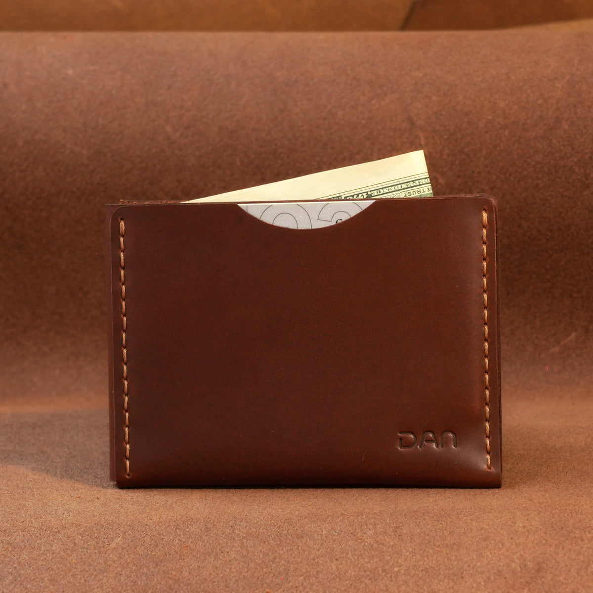 Slim Leather Card Holder with Cash Pocket