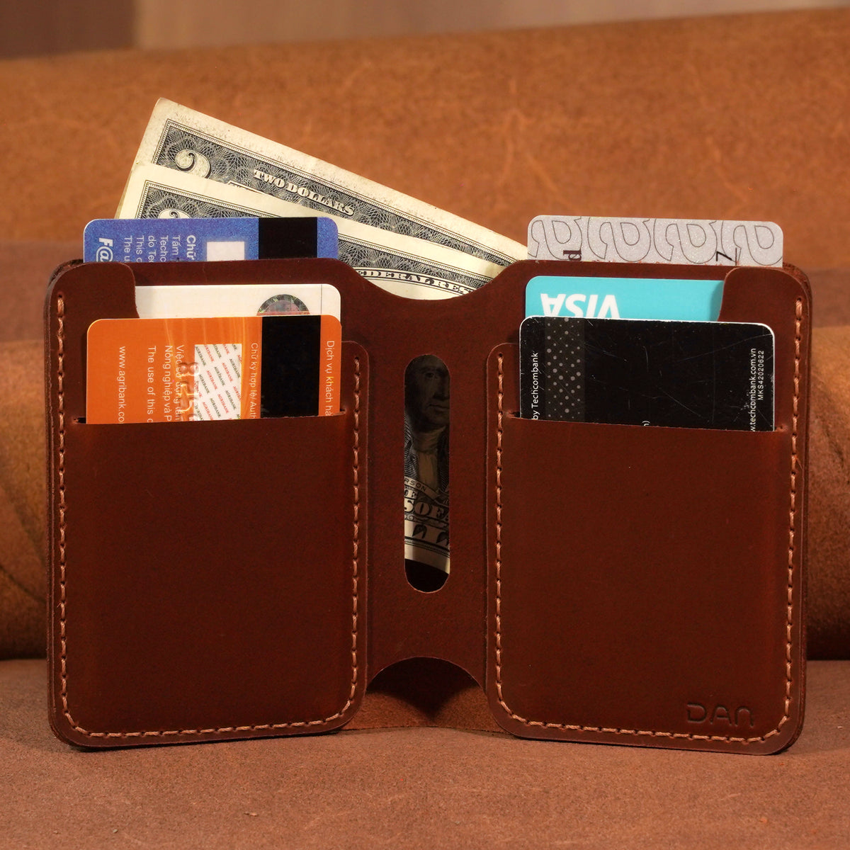 Personalized Hand-Stitched Leather Bifold Wallet