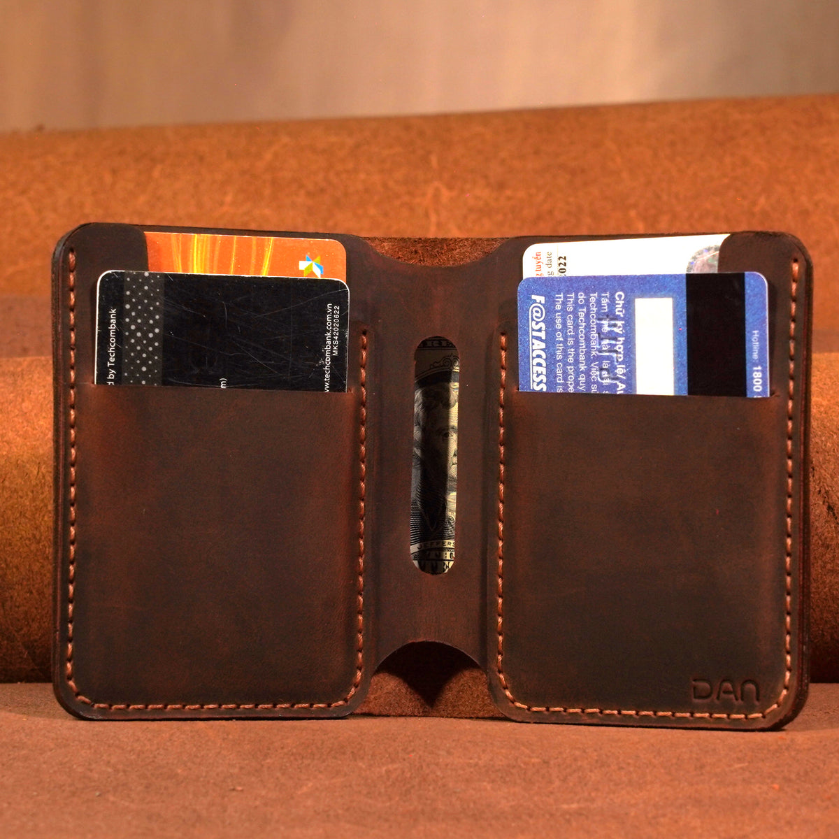 Personalized Hand-Stitched Leather Bifold Wallet