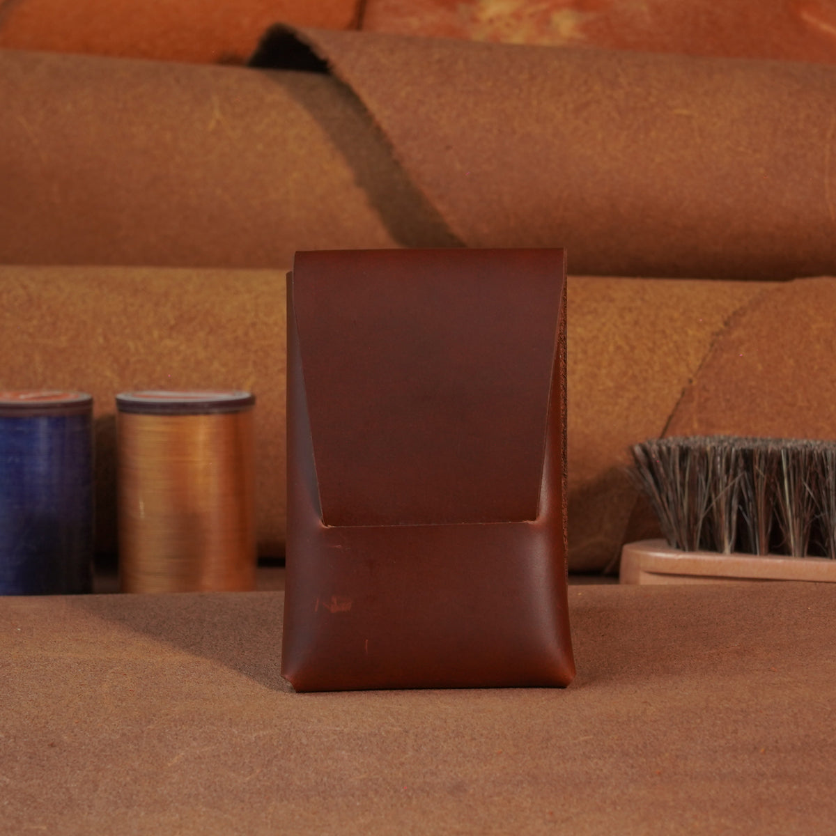 Compact Leather Card Wallet with Tuck-Flap Closure