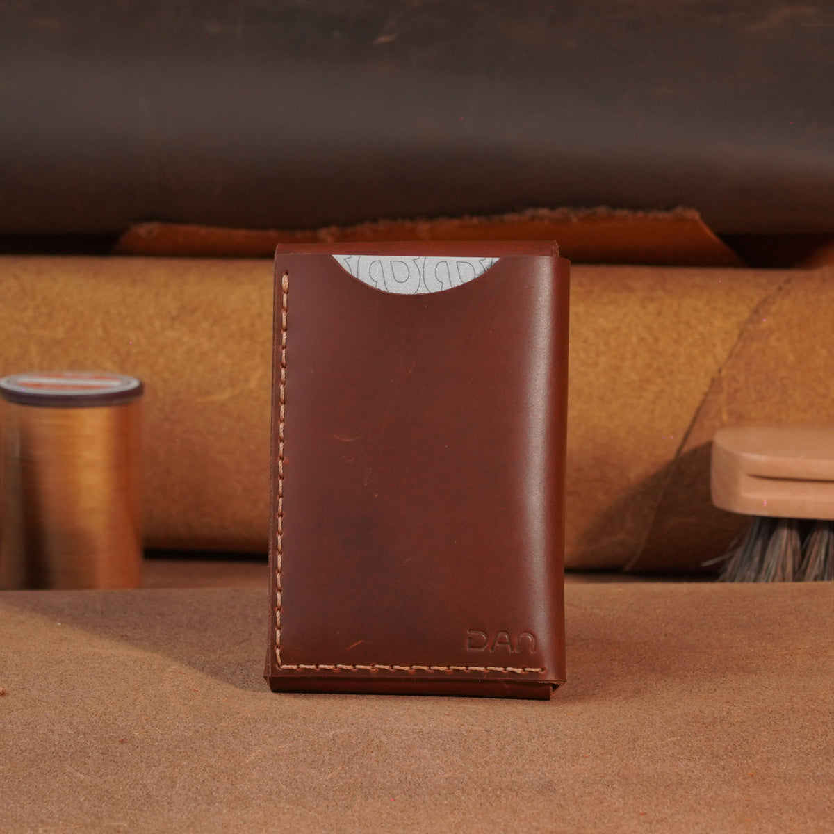 Compact Leather Card Wallet with Tuck-Flap Closure