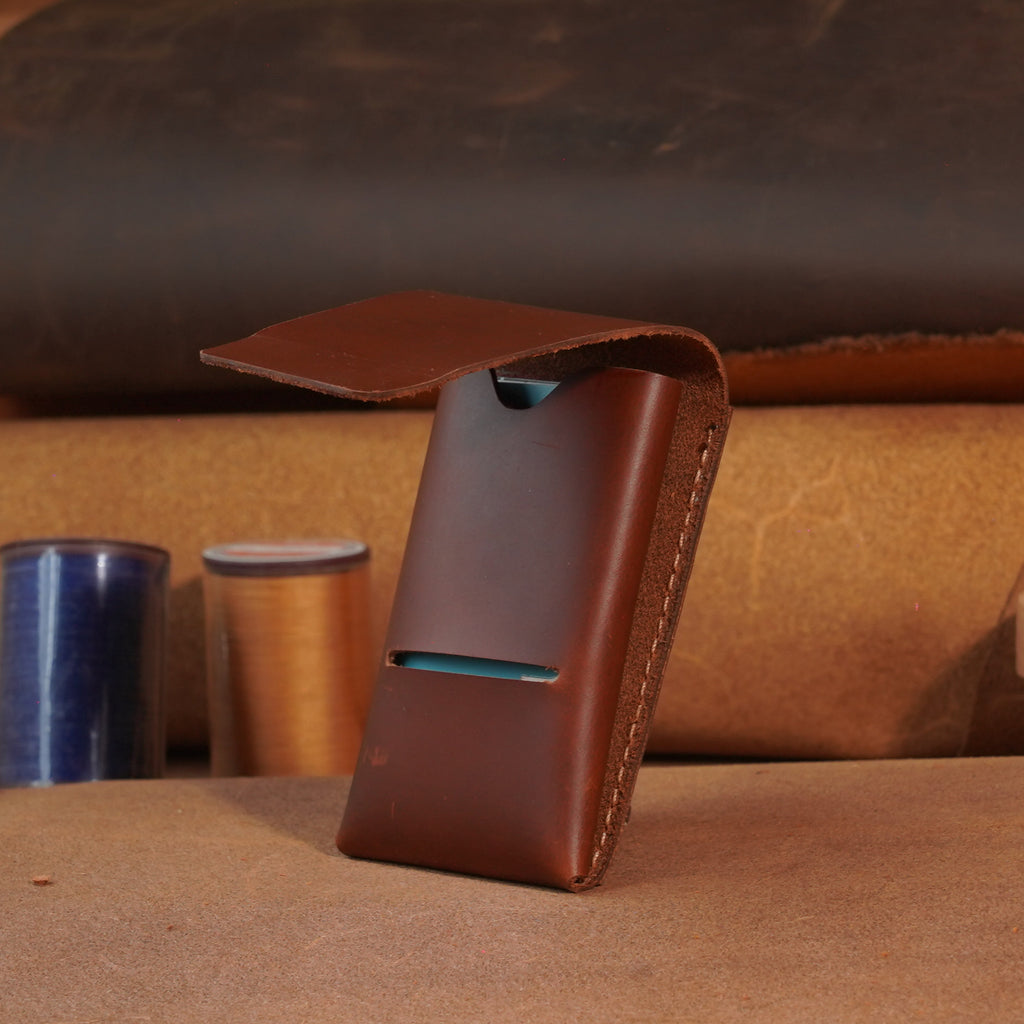 Compact Leather Card Wallet with Tuck-Flap Closure