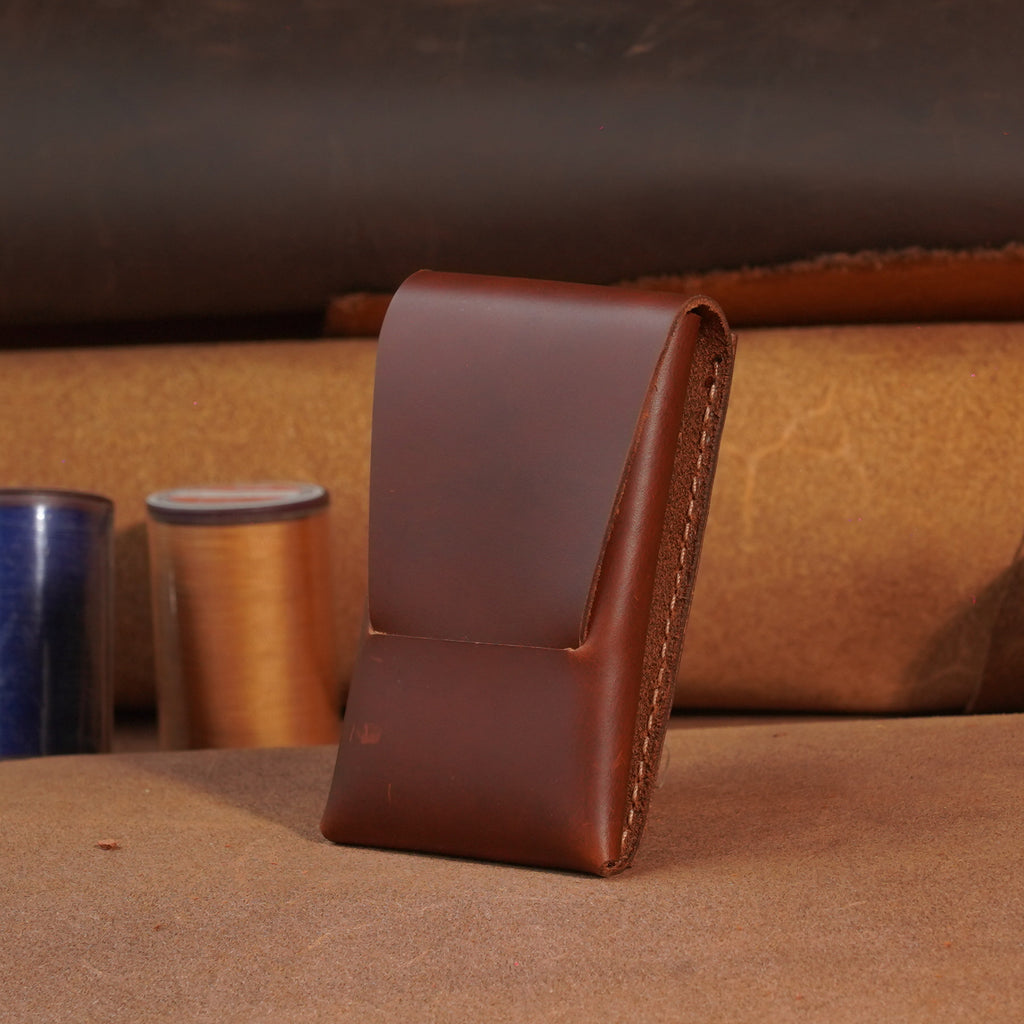 Compact Leather Card Wallet with Tuck-Flap Closure