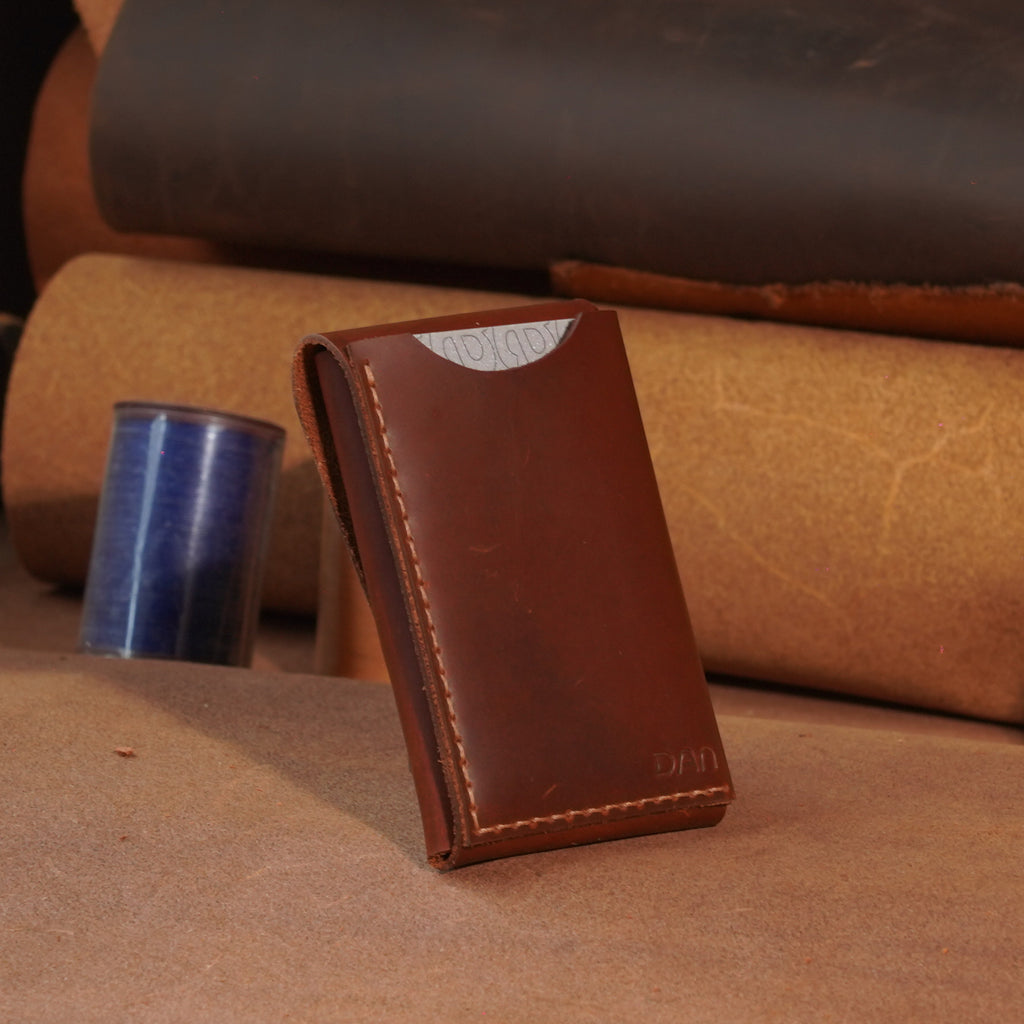 Compact Leather Card Wallet with Tuck-Flap Closure