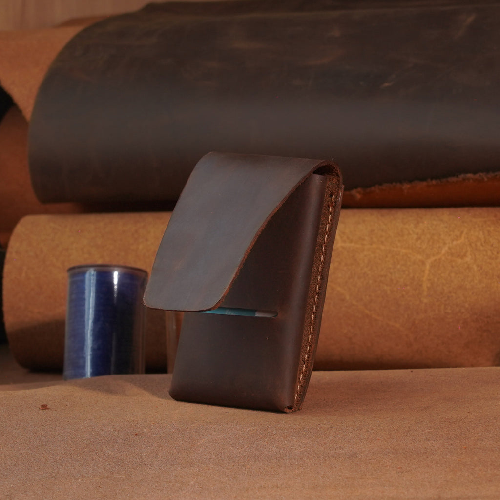 Compact Leather Card Wallet with Tuck-Flap Closure