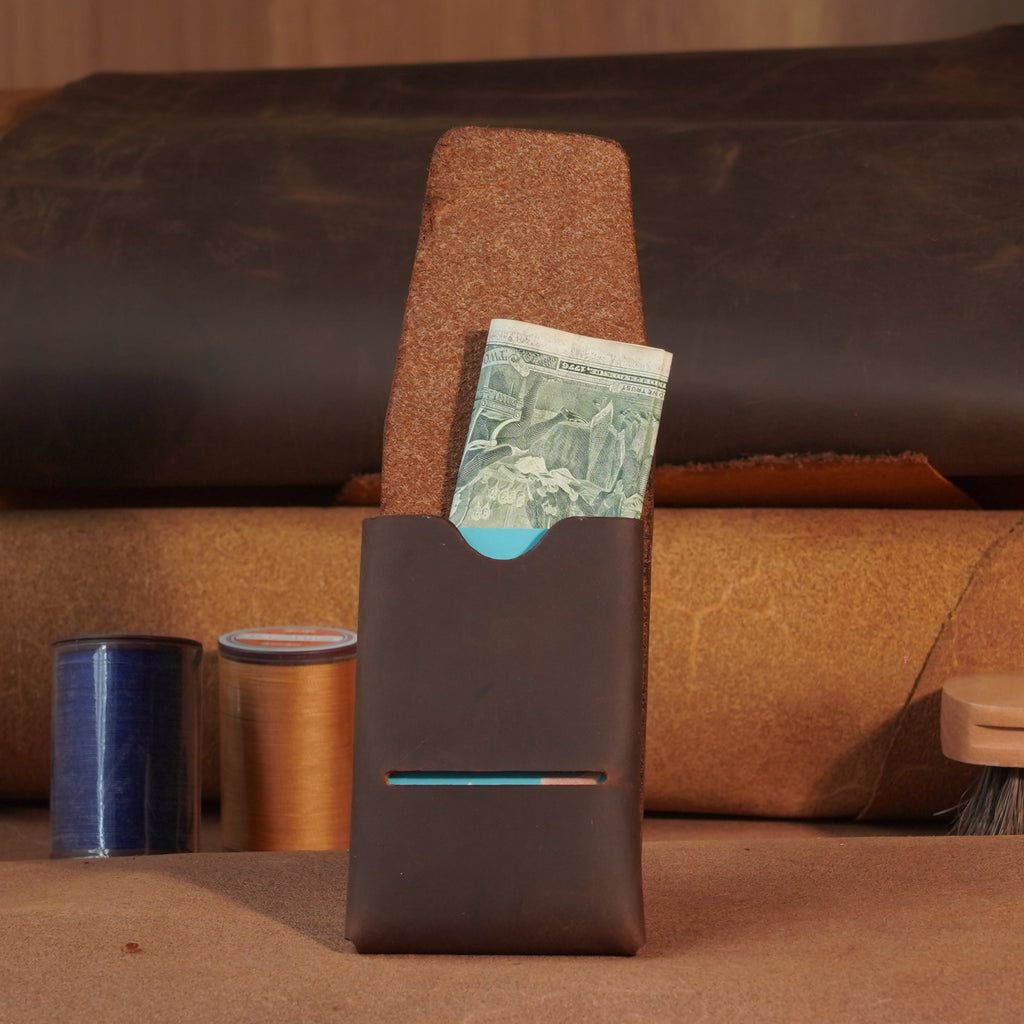 Compact Leather Card Wallet with Tuck-Flap Closure