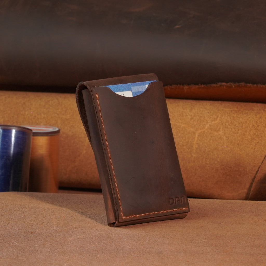 Compact Leather Card Wallet with Tuck-Flap Closure