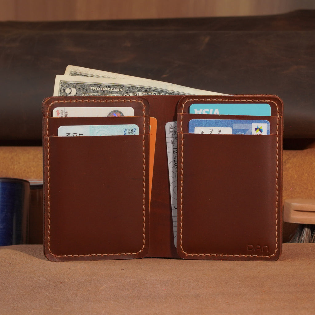 Vertical Cowhide Leather Wallet