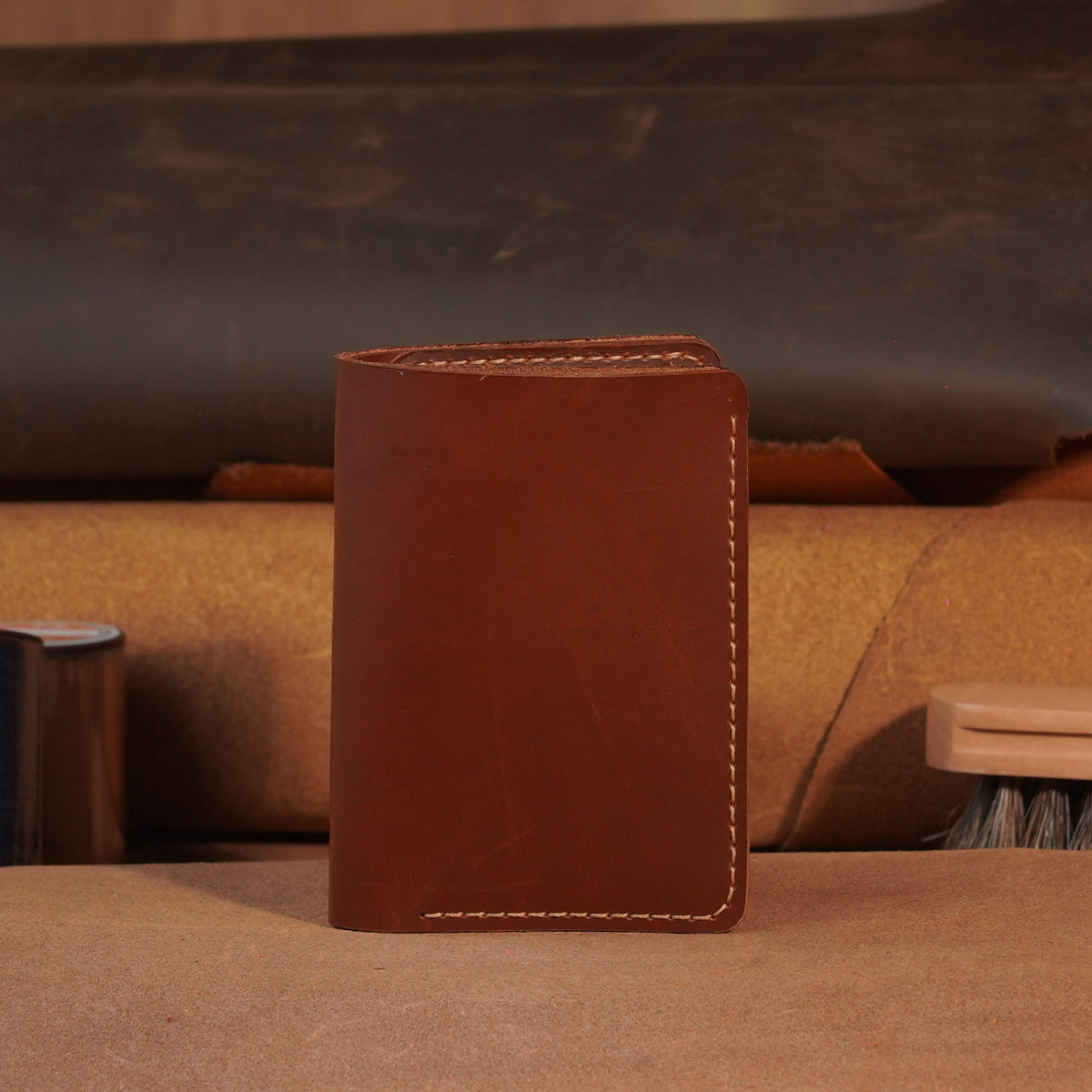 Vertical Cowhide Leather Wallet