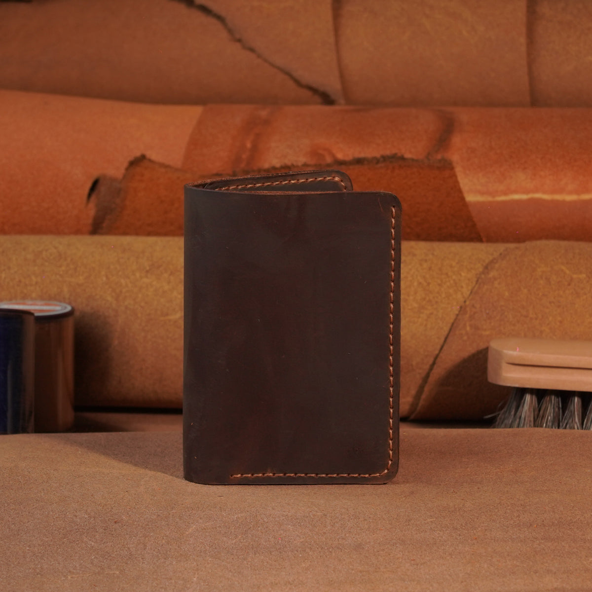 Vertical Cowhide Leather Wallet