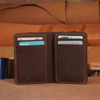 Vertical Cowhide Leather Wallet