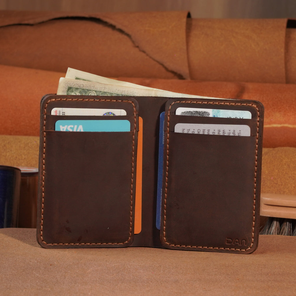Vertical Cowhide Leather Wallet