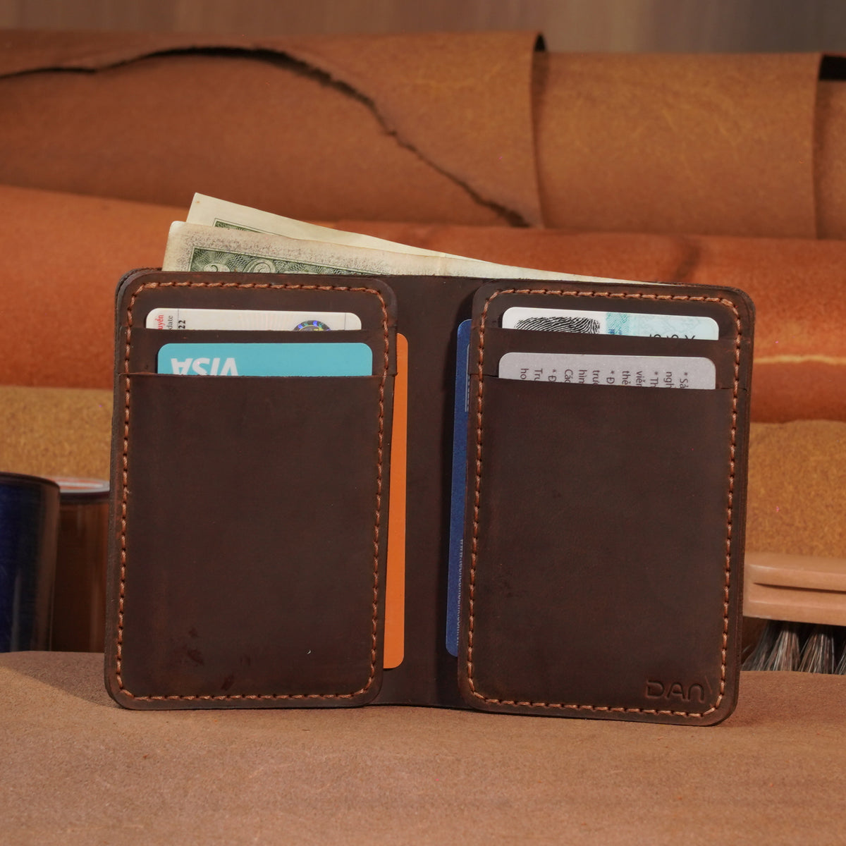 Vertical Cowhide Leather Wallet