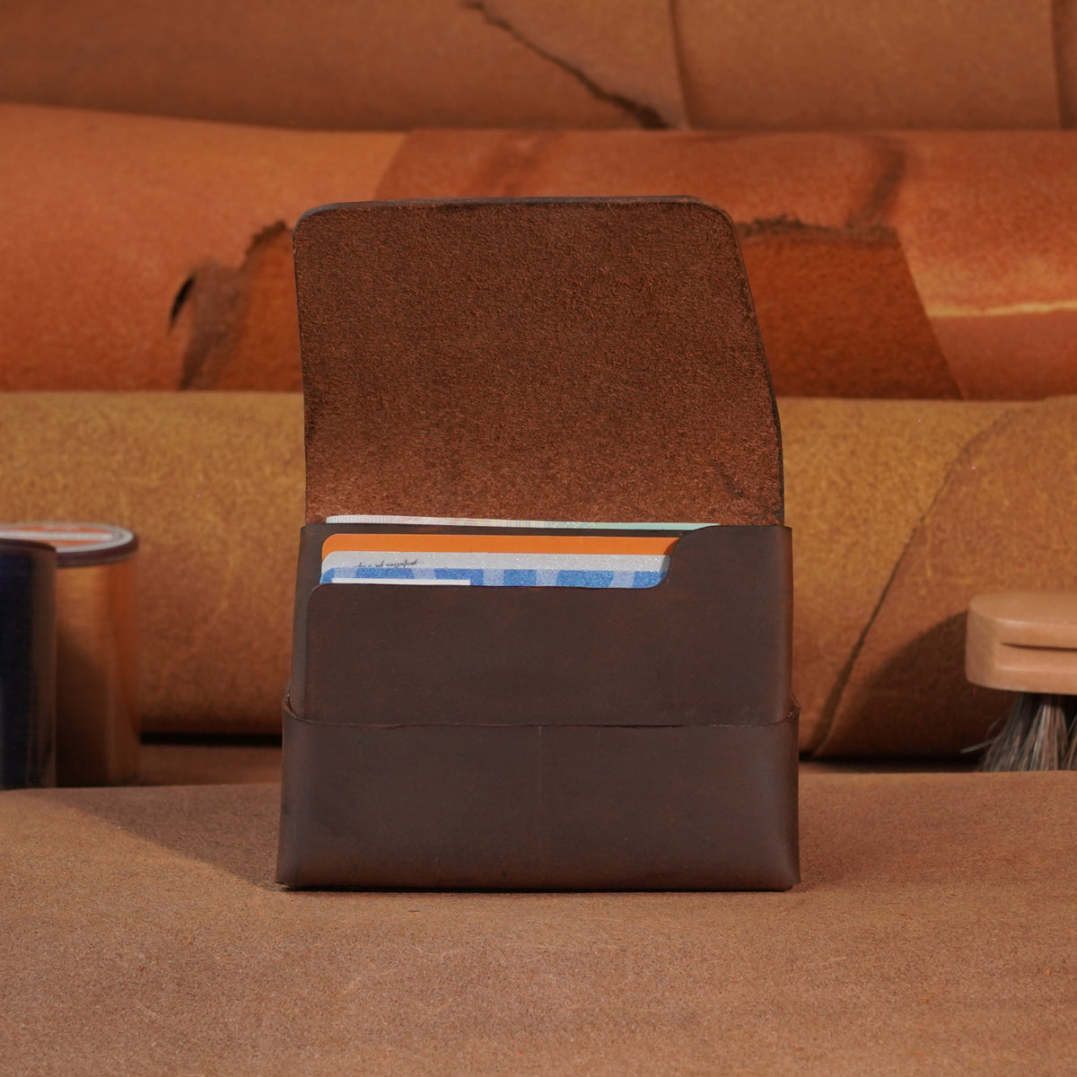 Compact Leather Flap Card Wallet