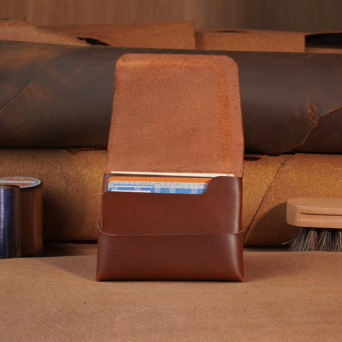 Compact Leather Flap Card Wallet