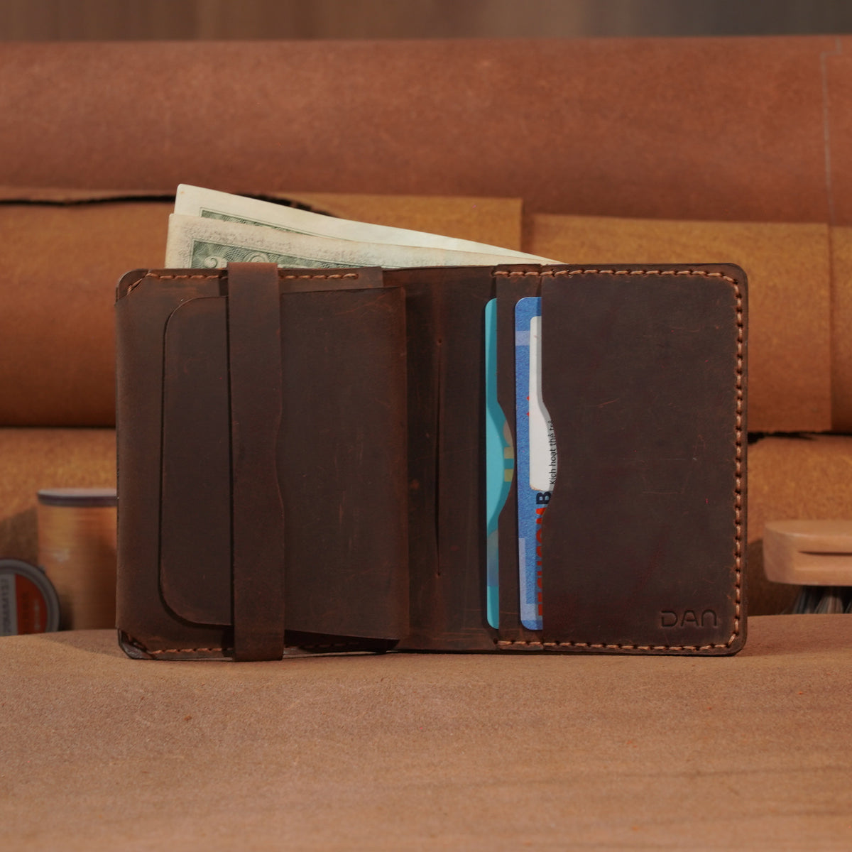 High-Capacity Leather Bifold Wallet with Tuck-Flap Card Pocket