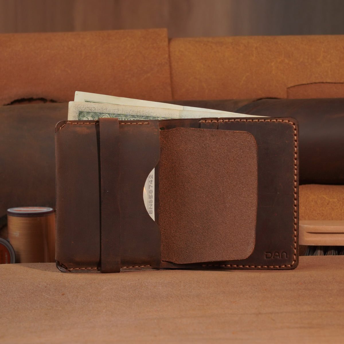 High-Capacity Leather Bifold Wallet with Tuck-Flap Card Pocket