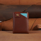 Compact Leather Card Wallet with Snap-Button Strap