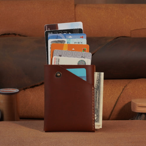 Compact Leather Card Wallet with Snap-Button Strap