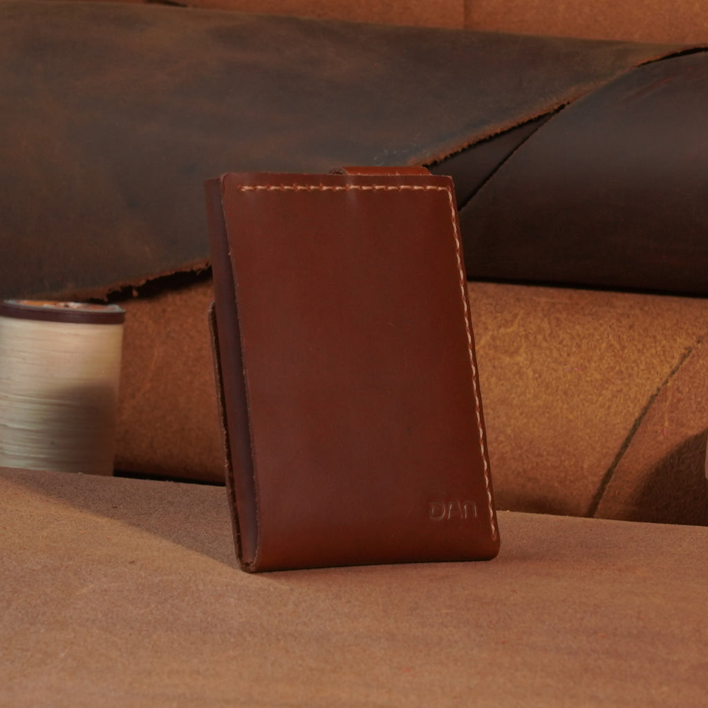 Compact Leather Card Wallet with Snap-Button Strap