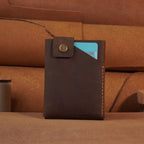 Compact Leather Card Wallet with Snap-Button Strap