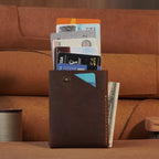 Compact Leather Card Wallet with Snap-Button Strap