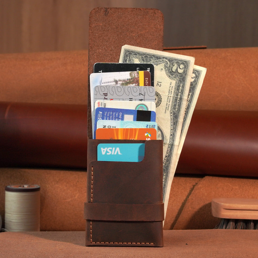 Minimalist Vertical Leather Tuck Wallet with Cash Pocket