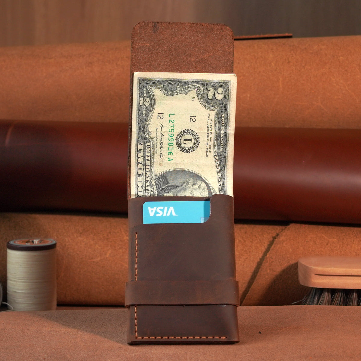 Minimalist Vertical Leather Tuck Wallet with Cash Pocket