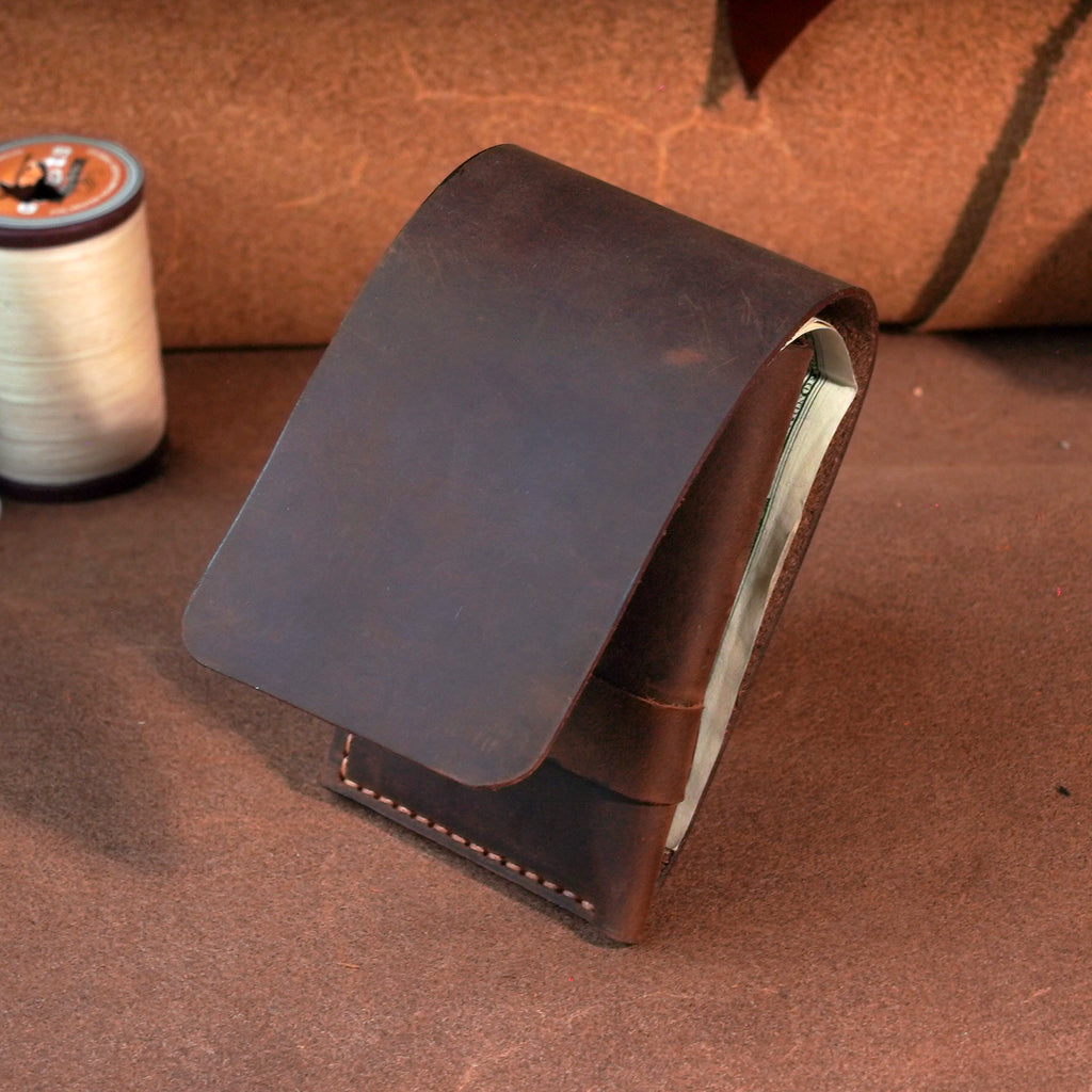 Minimalist Vertical Leather Tuck Wallet with Cash Pocket