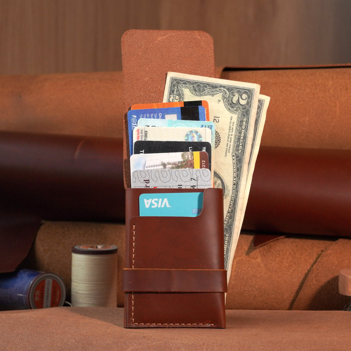 Minimalist Vertical Leather Tuck Wallet with Cash Pocket