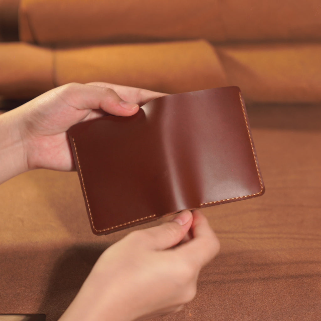 Vertical Cowhide Bifold Wallet with Flap Pocket