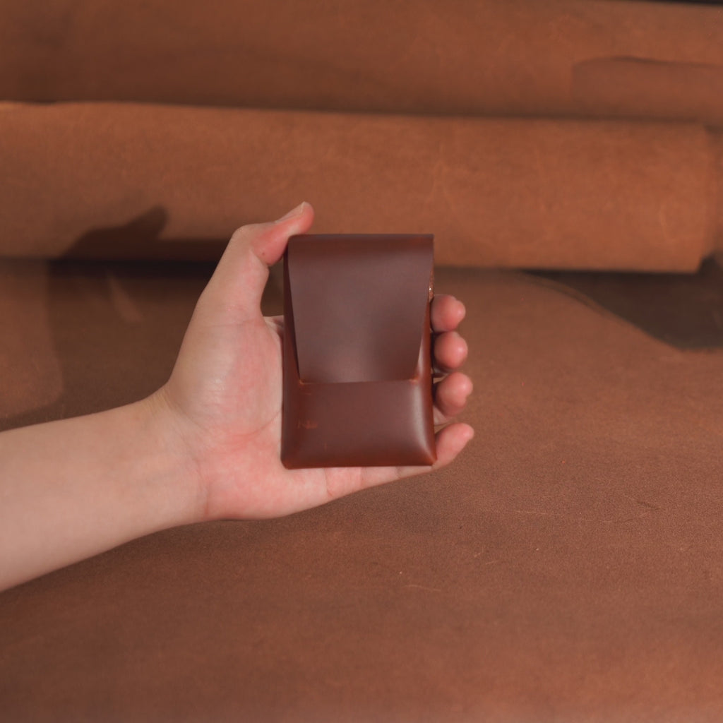 Compact Leather Card Wallet with Tuck-Flap Closure